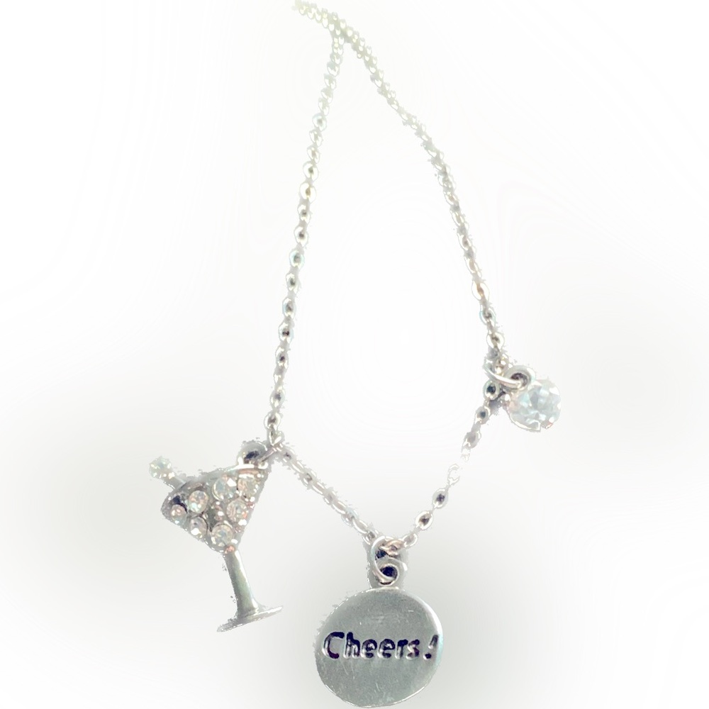 🍸3 Cheers Martini Glass Genuine CZ & Crystal Necklace by Cookie Lee - Picture 5 of 12
